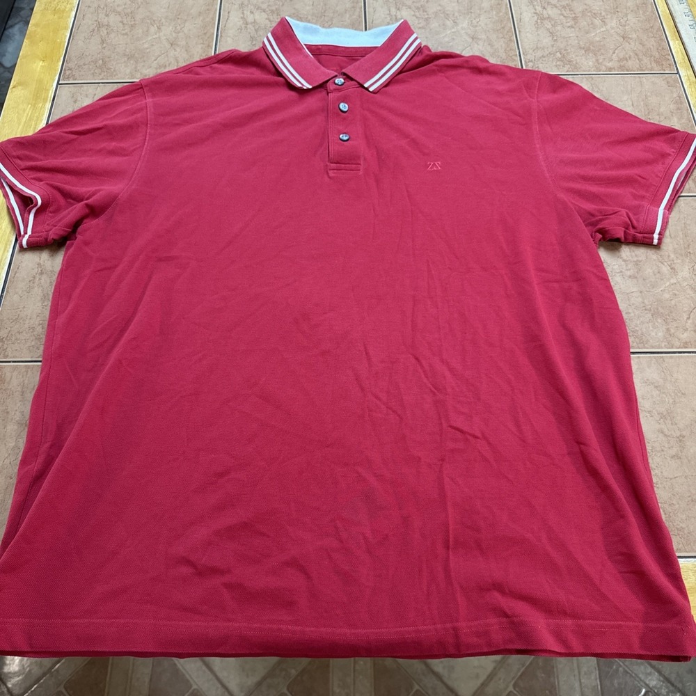 Zegna Sport Polo Shirt Mens Sz XXXL Red Knit Short Sleeve Performance Tipped